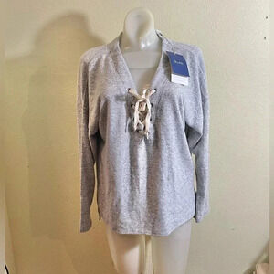 Rohb by Joyce Azria Size S Loungewear Tie-Up Top Sweater Rayon Soft Gray NEW